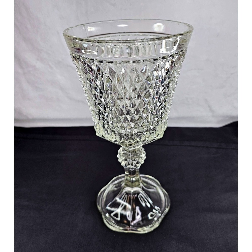 Vintage Diamond Point Glass Goblet Pedestal Footed Clear Glass/Vase 11"